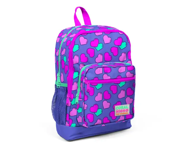 Ghiozdan cu 4 compartimente, Coral High, model inimioare
