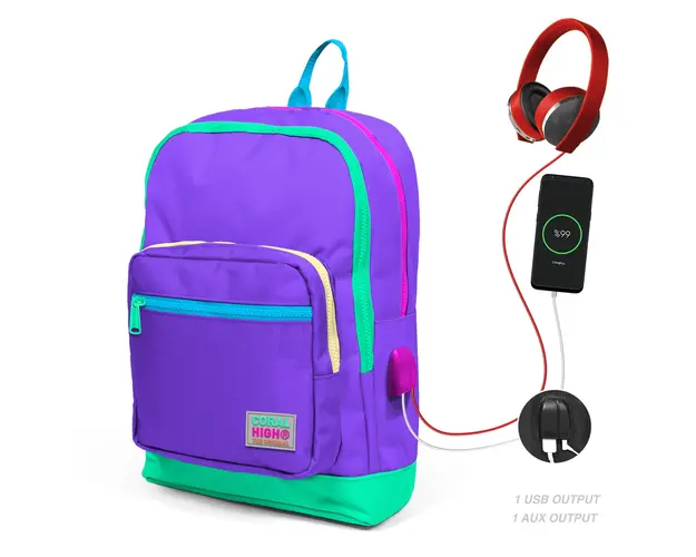 Ghiozdan cu 4 compartimente, Coral High, cu USB, mov