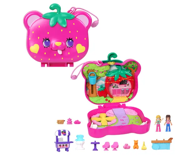 Set de joaca cu 2 papusi si 12 accesorii Polly Pocket, Straw-beary Patch, HRD35