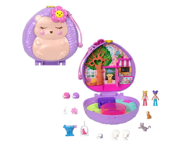 Set de joaca cu 2 papusi si 12 accesorii Polly Pocket, Hedgehog Coffee Shop, HRD37