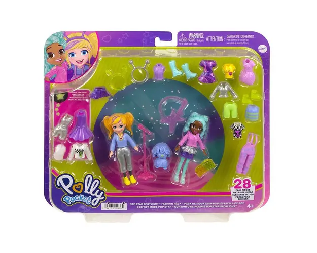 Set 2 papusi cu haine si accesorii, Polly Poket, HKV97