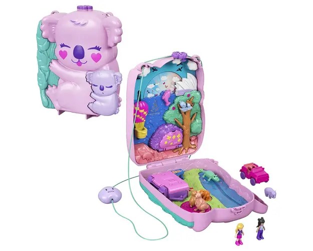 Set de joaca cu 2 papusi si accesorii in gentuta, Polly Pocket, Koala, GXC95