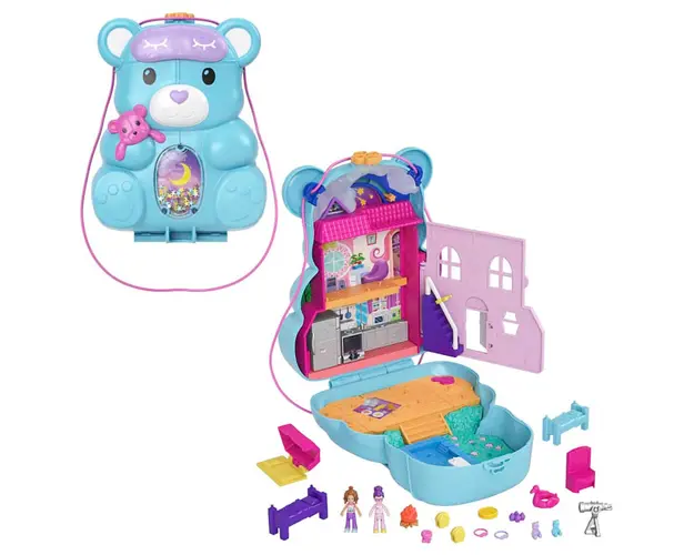Set de joaca cu 2 papusi si accesorii in gentuta, Polly Pocket, Teddy Bear, HGC39