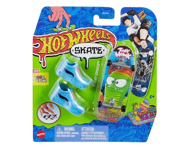 Set mini placa skateboard cu pantofi, Hot Wheels, Food Style, HVJ83
