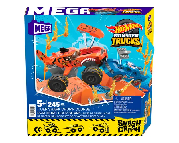Set de constructie, Hot Wheels, Monster Trucks, Tiger Shark, 245 piese, HKF88