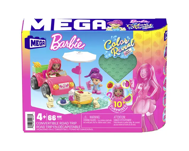 Set de joaca cu mini papusi surpriza, Mega Bloks, Barbie Color Reveal, Road Trip, HKF90
