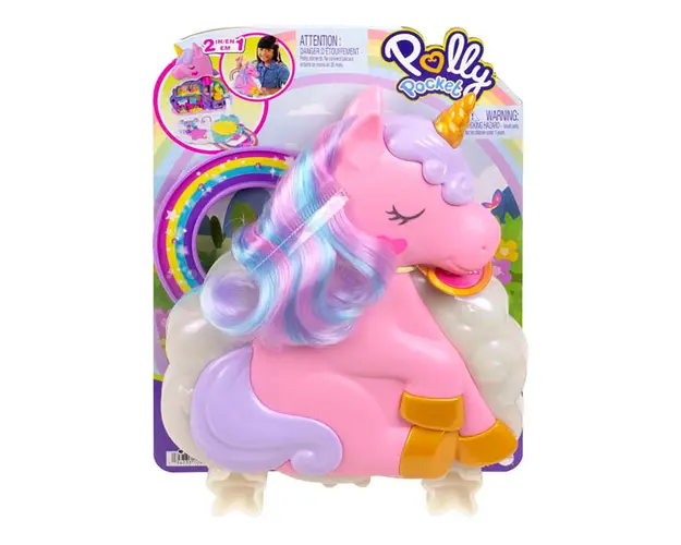Set de joaca cu 2 mini papusi si accesorii, Polly Pocket, Rainbow Unicorn, 