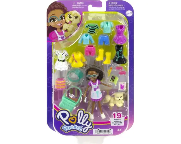 Mini papusa cu animalut si haine de schimb Polly Pocket, HKV91