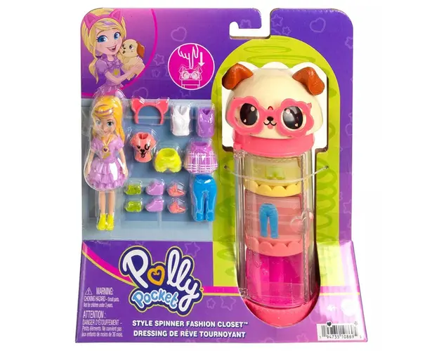 Mini papusa fashion cu haine de schimb si pantofi Polly Pocket, HKW06