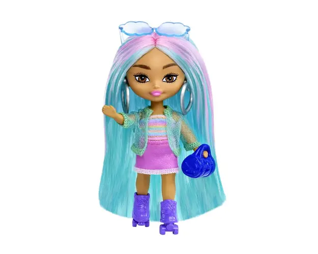 Papusa Barbie Extra Mini Minis cu par si accesorii, 8 cm, HLN45