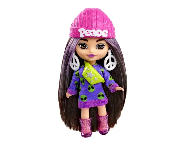 Papusa Barbie Extra Mini Minis cu par si accesorii, 8 cm, HLN46
