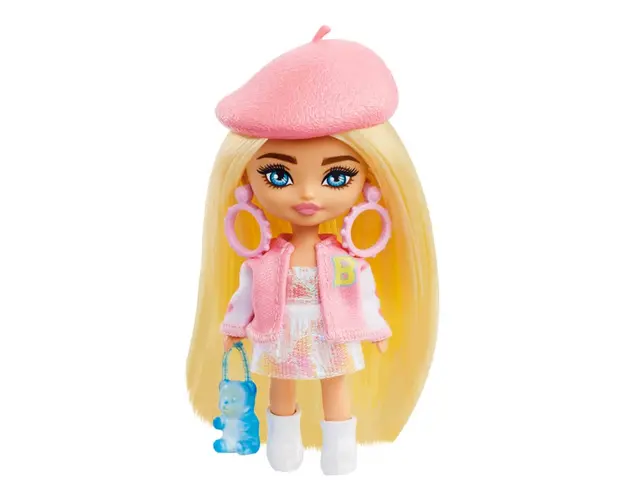 Papusa Barbie Extra Mini Minis cu par si accesorii, 8 cm, HLN48