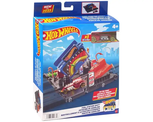 Set de joaca cu masinuta, Hot Wheels, Fuel Station Shift, HKX45