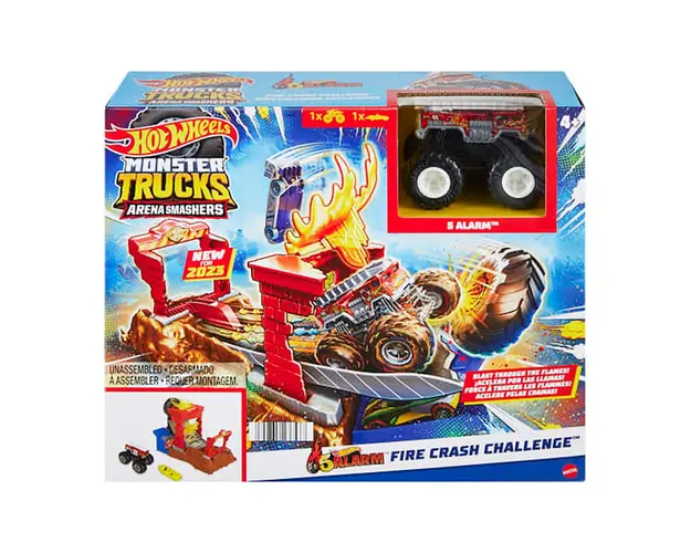 Set de joaca cu masina Monster Trucks, Hot Wheels, Fire Crash Challenge, HNB90