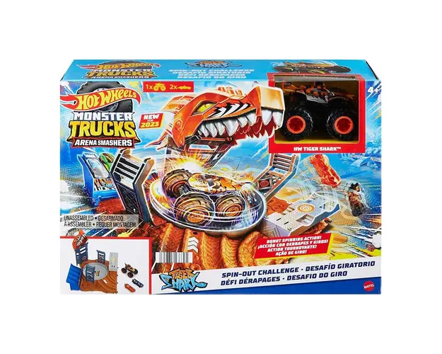 Set de joaca cu masina Monster Trucks, Hot Wheels, Spin-Out Challenge, HNB93