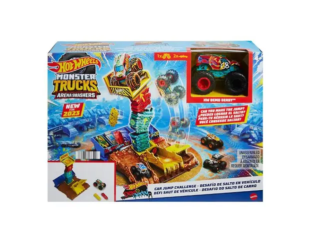 Set de joaca cu masina Monster Trucks, Hot Wheels, Car Jump Challenge, HNB94