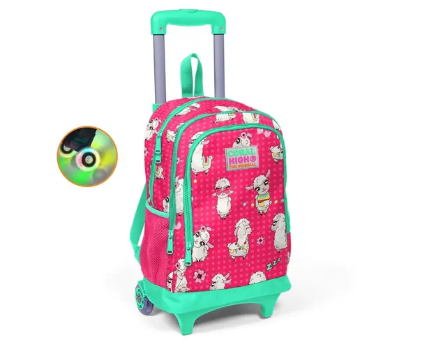 Ghiozdan tip troller cu 3 compartimente, Coral High, model alpaca