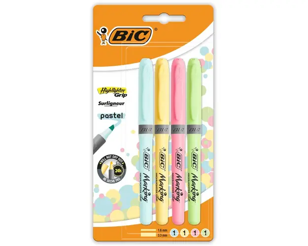 Set 4 markere evidentiatoare, Bic, culori pastel