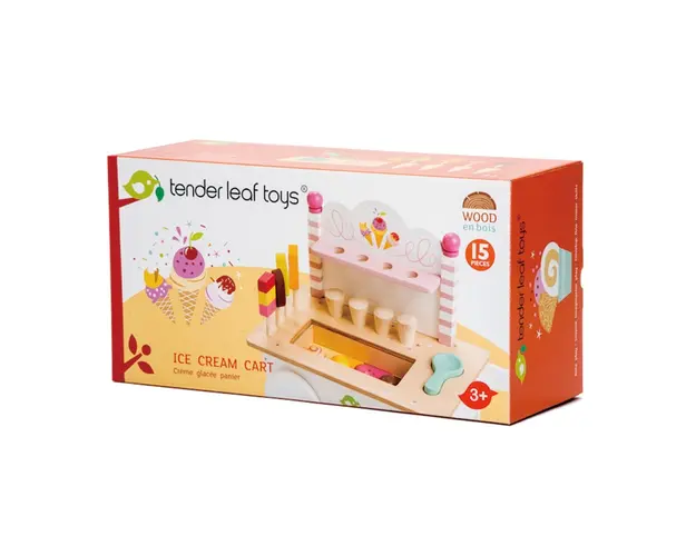 Set de joaca, Caruciorul cu inghetata din lemn, Ice Cream Cart, Tender Leaf Toys, 15 piese