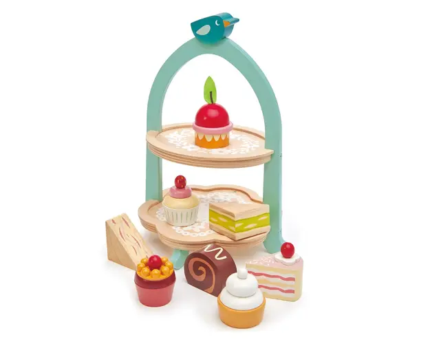 Set de joaca, Stand pentru prajituri, din lemn, Tender Leaf Toys, 9 piese