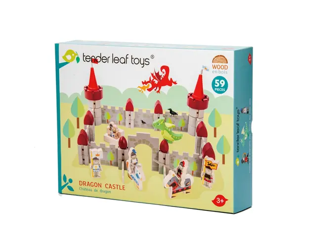 Set de joaca din lemn Castelul Dragonului, Tender Leaf Toys, 59 piese