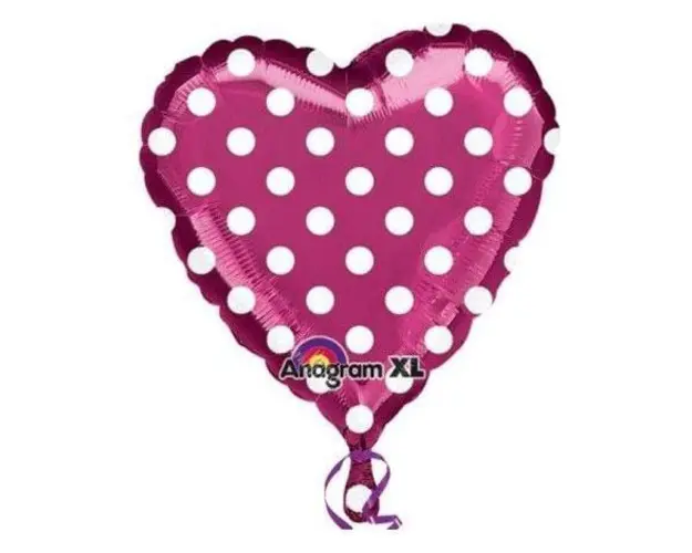 Balon folie inima roz buline albe 45 cm