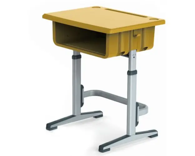 Banca scolara individuala, pentru gimnaziu sau liceu, Ocru, cu inaltime reglabila 64 - 82 cm