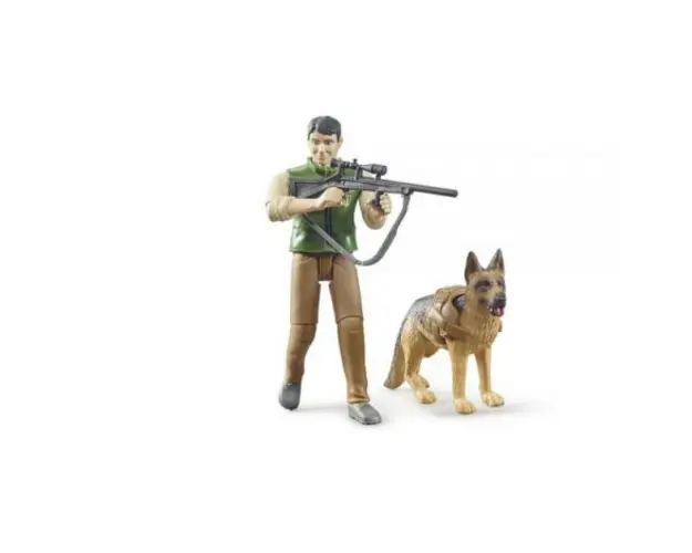 BRUDER - FIGURINA PADURAR CU CAINE SI ECHIPAMENT