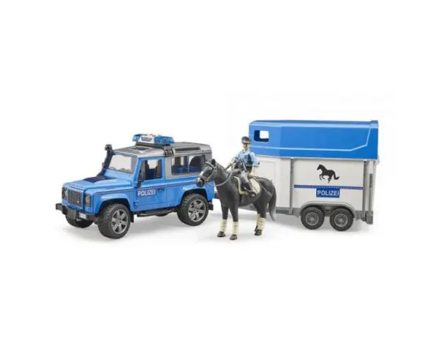 BRUDER - MASINA DE POLITIE LAND ROVER DEFENDER CU REMORCA, POLITIST SI CAL