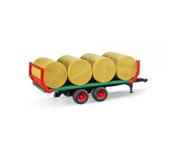 BRUDER - REMORCA TRANSPORT BALOTI CU 8 BALOTI ROTUNZI