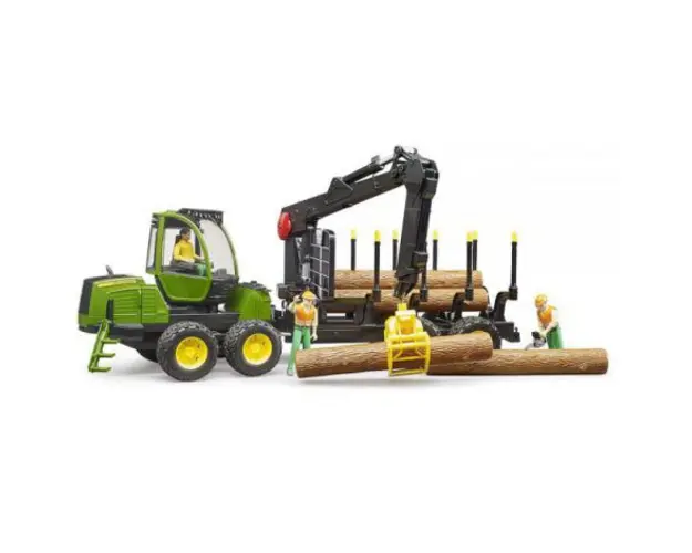 BRUDER - TRACTOR FORESTIER JOHN DEERE 1210E CU GRAIFER SI 4 BUSTENI