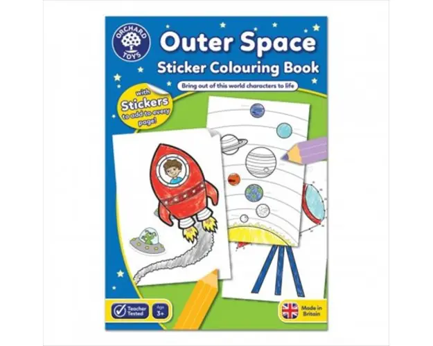 Carte de colorat cu activitati in limba engleza si abtibilduri In Spatiu OUTER SPACE