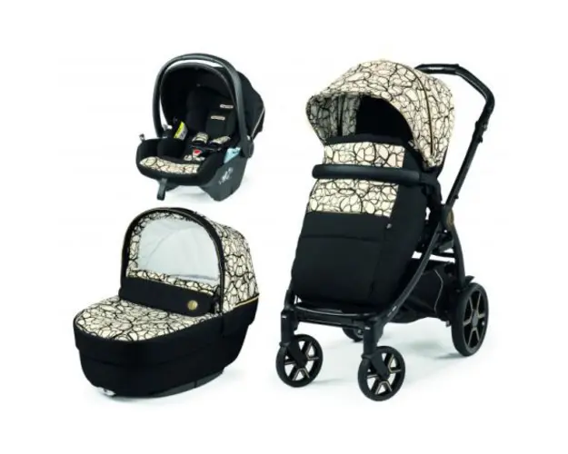 Carucior 3 in 1 Peg Perego Book, Lounge, 0 - 22 kg, Graphic Gold, Negru Bej