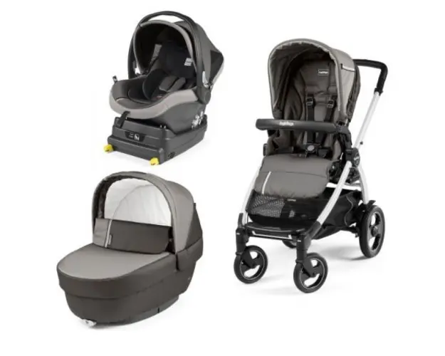 Carucior 3 In 1, Peg Perego, Book Plus 51 S, Titania White, baza i-Size inclusa, Class Grey