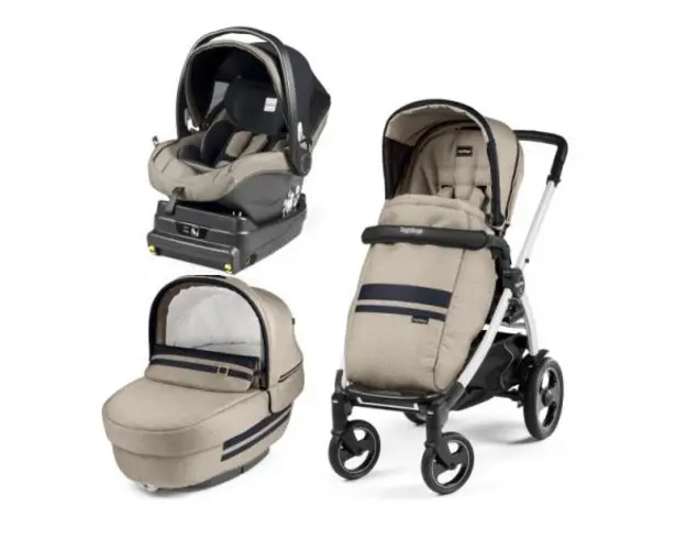 Carucior 3 In 1, Peg Perego, Book Plus 51 S, Titania White, baza i-Size inclusa, Luxe Ecru