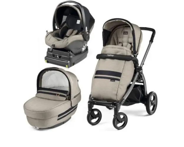 Carucior 3 In 1, Peg Perego, Book Plus S, Titania, baza i-Size inclusa, Luxe Ecru