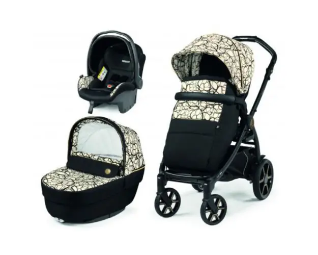 Carucior 3 in 1 Peg Perego Book, Primoviaggio SL, 0 - 22 kg, Graphic Gold, Negru Bej
