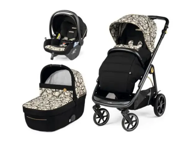 Carucior 3 in 1 Peg Perego Veloce, Lounge, 0 - 22 kg, Graphic Gold, Negru Bej