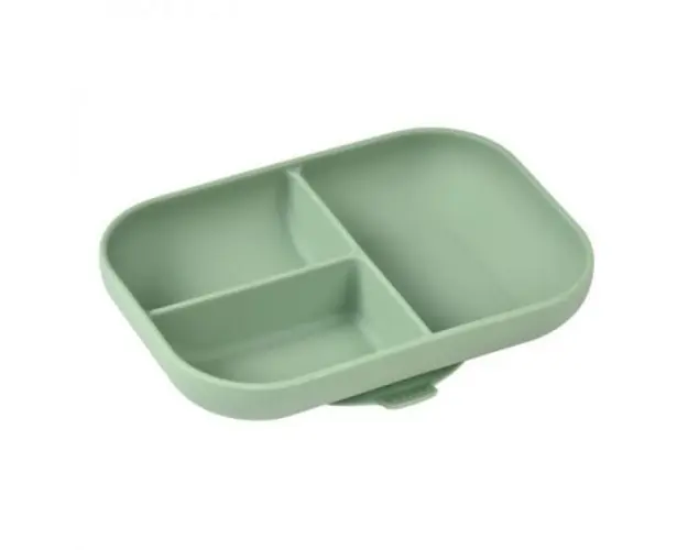 Farfurie compartimentata din silicon cu ventuza Beaba Sage Green