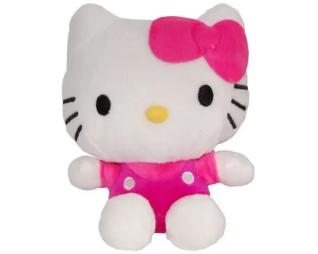 Jucarie din plus Hello Kitty cu salopeta fuxia, 17 cm
