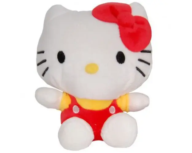 Jucarie din plus Hello Kitty cu salopeta rosie, 17 cm