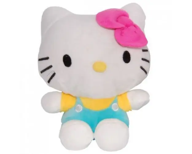 Jucarie din plus Hello Kitty cu salopeta vernil, 17 cm