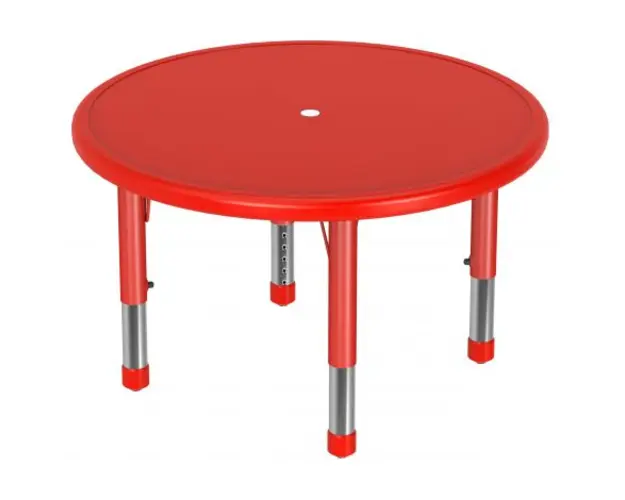 Masa rotunda, 85 cm diametru, rosie, din plastic, reglabila, marimea 0-3 pentru gradinita