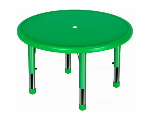 Masa rotunda, 85 cm diametru, verde, din plastic, reglabila, marimea 0-3 pentru gradinita