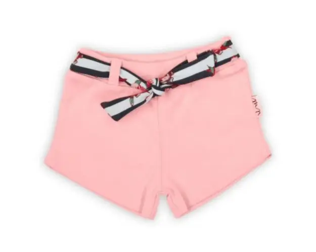 Pantalon scurt cu cordon cu dungi si flori Nicol NANA Roz marimea 80