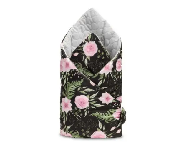 Paturica nou-nascut Sensillo Velvet Wrap Flori Negre 75x75 cm