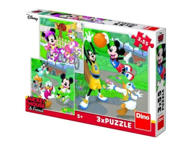 Puzzle 3 in 1 - mickey si minnie sportivii (55 piese)