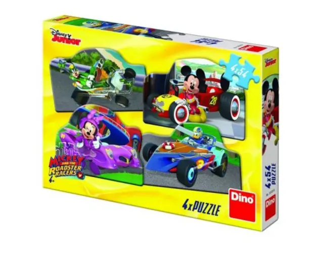 Puzzle 4 in 1 - mickey mouse si minnie la cursa (54 piese)