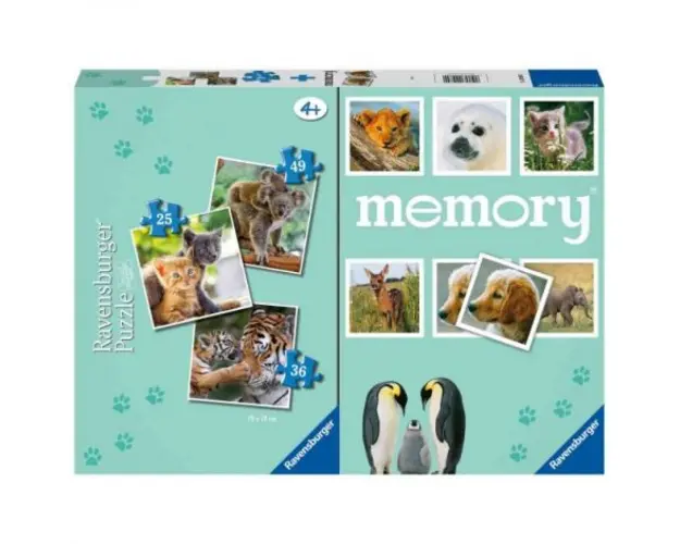 Puzzle + Joc Memory Animale, 25 36 49 Piese