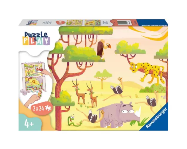 PUZZLE SI JOC ANIMALE DIN SAFARI, 2x24 PIESE